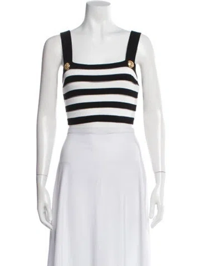 Pre-owned Balmain Striped Square Neckline Crop Top In White