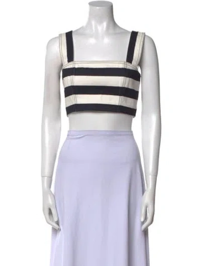 Pre-owned Balmain Striped Square Neckline Crop Top In White