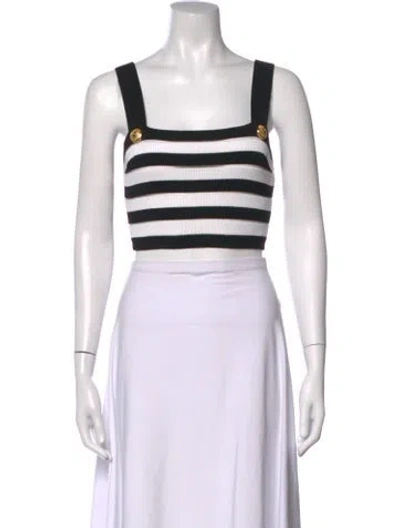 Pre-owned Balmain Striped Square Neckline Crop Top In White