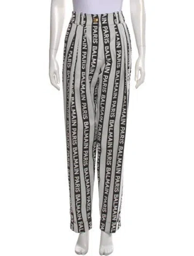 Pre-owned Balmain Striped Straight Leg Pants In Black