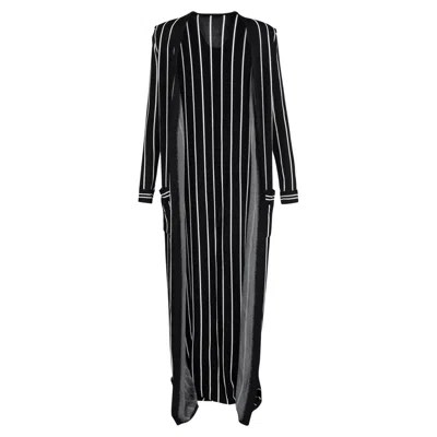 Balmain Striped Stretch-knit Cardigan In Black Wool