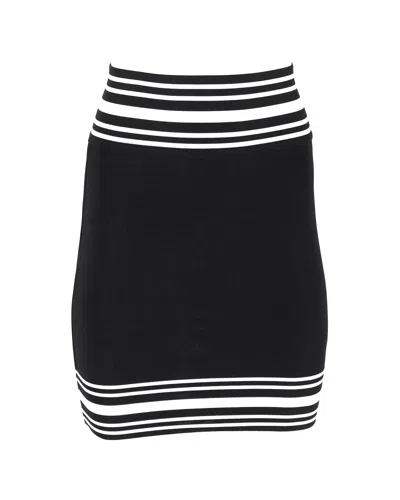Balmain Striped Stretch Knit Mini Skirt In Black Viscose