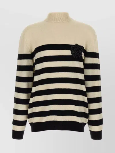 BALMAIN STRIPED SWEATER WITH RIBBED CUFFS AND HEM
