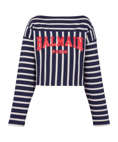 Balmain Striped T-shirt In Navy Blue