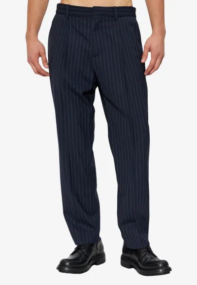 Balmain Striped Tailored Pants In Blue