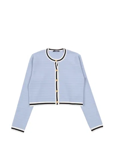 Balmain Kids Striped Cardigan In Blue