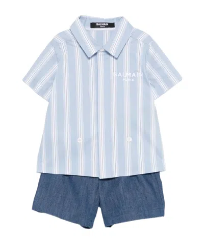Balmain Kids' Striped Trousers Set In Blue