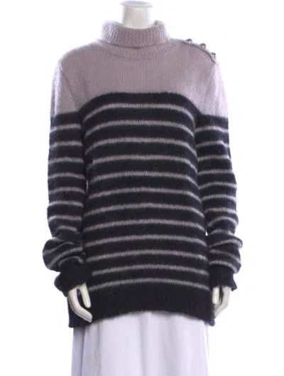 Pre-owned Balmain Striped Turtleneck Sweater In Black