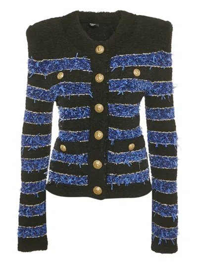 Pre-owned Balmain Striped Tweed Jacket In Black
