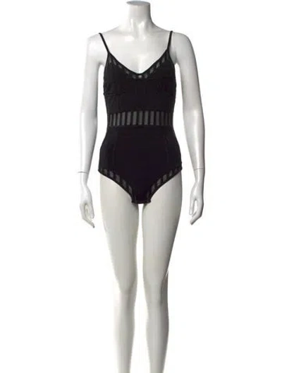 Pre-owned Balmain Striped V-neck Bodysuit In Black