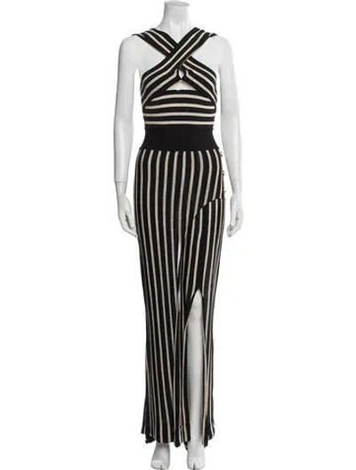 Pre-owned Balmain Striped V-neck Jumpsuit In Black