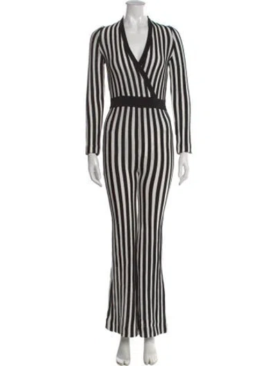 Pre-owned Balmain Striped V-neck Jumpsuit In Black