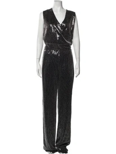 Pre-owned Balmain Striped V-neck Jumpsuit W/ Tags In Black