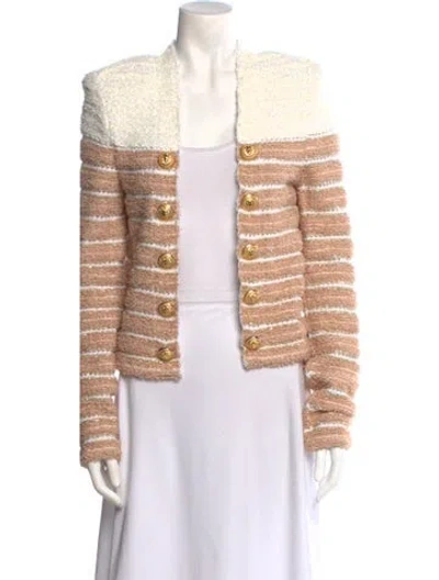 Pre-owned Balmain Striped V-neck Sweater In Neutral