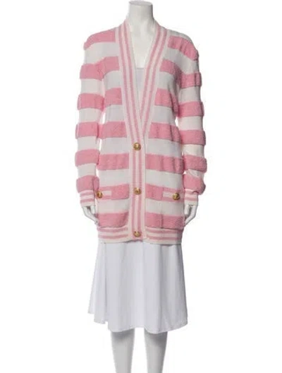 Pre-owned Balmain Striped V-neck Sweater In Pink