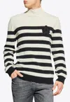 Balmain Striped Sweater With Ribbed Cuffs And Hem In White