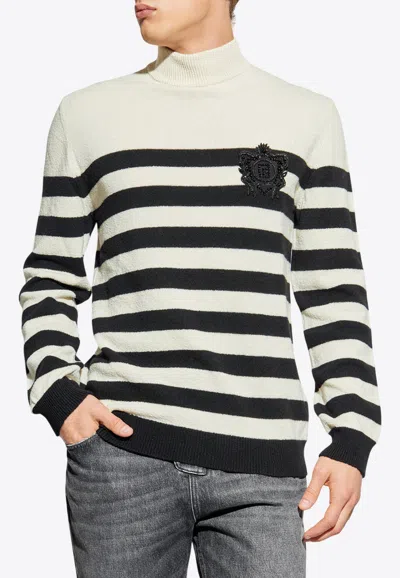 BALMAIN STRIPED WOOL KNIT SWEATER