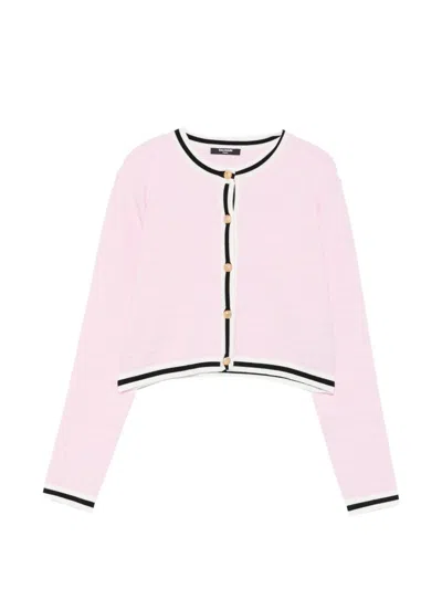 Balmain Kids' Striped-trim Buttoned Cardigan In Pink