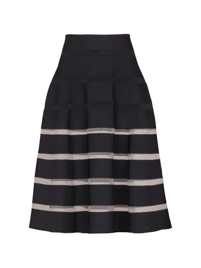 Balmain Stripes Viscose Knit Flare Long Skirt In Black
