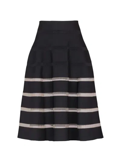 Balmain Stripes Viscose Knit Flare Long Skirt In Black