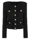 Balmain Collarless Four-pocket Tweed Jacket In Black