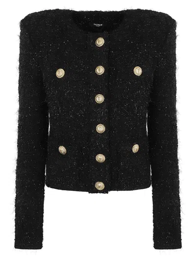 BALMAIN BALMAIN STRUCTURED BLACK JACKET WITH GOLD-TONE HARDWARE