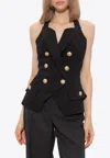 Balmain Structured Crepe Halterneck Top In Black