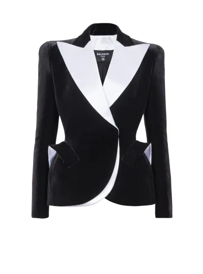 Balmain Structured Jacket In Velvet And Satin In Black