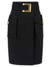 Balmain Structured Midi Wrap Skirt In Black