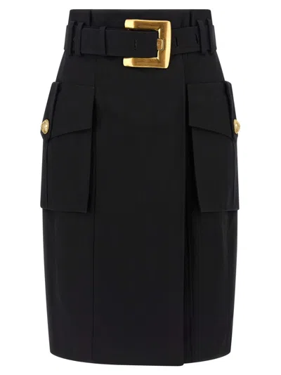 Balmain Structured Midi Wrap Skirt In Black