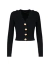 Balmain Structured Shoulder Black V-neck Cardigan With Decorative Buttons In Black