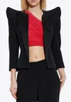 Balmain Cropped Grain De Poudre Jacket With Structured Shoulders In Black