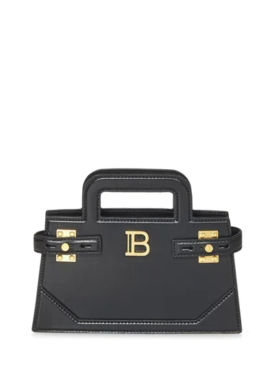 Balmain Structured Small B-buzz Handbag In Calf Leather In Gray