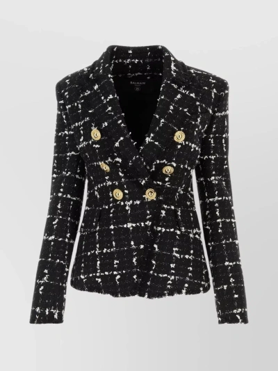 BALMAIN STRUCTURED TWEED JACKET WITH EMBROIDERED LAPELS
