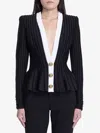 Balmain Structured Knit Jacket With Velvet Inserts In Black
