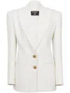 BALMAIN STRUCTURED WHITE CREASEDÊPLEATED SINGLE-BREASTED JACKET FOR WOMEN