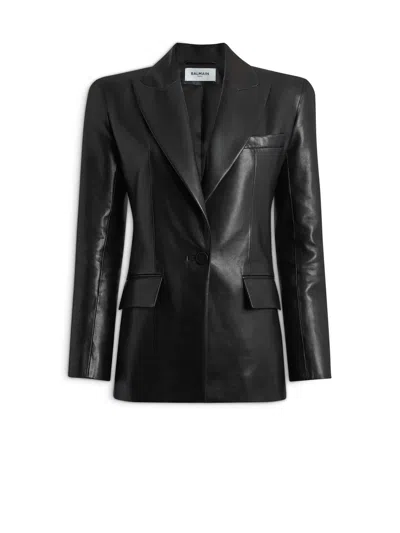 Balmain Structured-shoulder Lambskin Jacket In Black