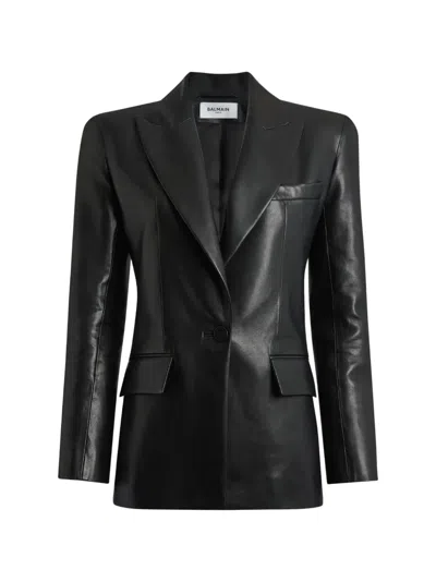 BALMAIN STRUCTURED-SHOULDER LAMBSKIN JACKET