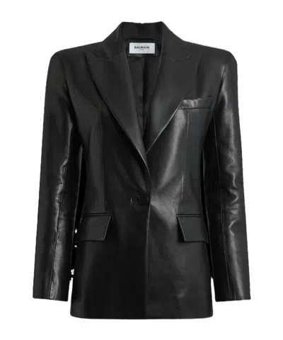 BALMAIN STRUCTURED-SHOULDER LAMBSKIN JACKET