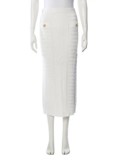 Pre-owned Balmain Studded Accents Midi Length Skirt In White