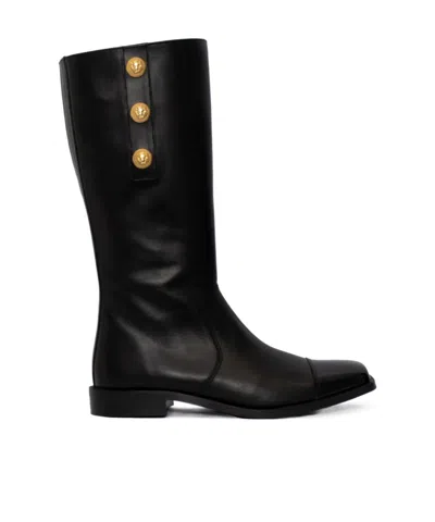 Balmain Studded Leather Boots In Black