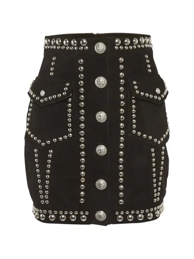 Pre-owned Balmain Studded Mini Skirt In Black