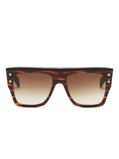 Balmain Studded Square-frame Sunglasses In Brown
