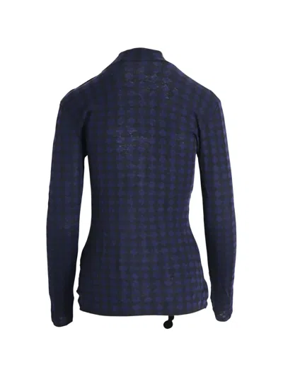 Pre-owned Balmain Studded-shoulder Diamond-print Top In Blue