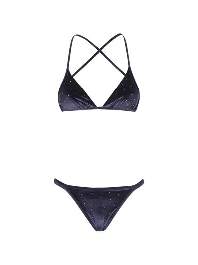 Balmain Stud-embellished Velvet Bikini In Blue