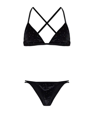 Balmain Stud-embellished Velvet Bikini In Black