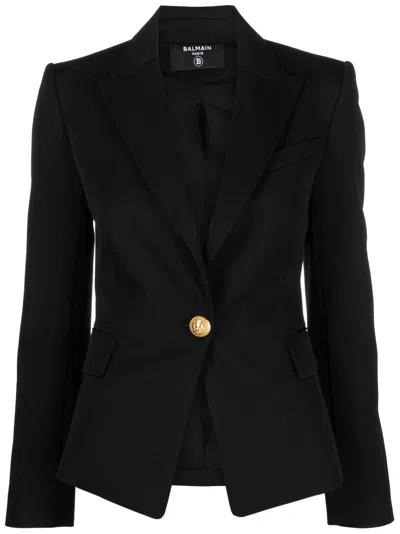 Balmain Stylish Black Buttoned Coat For Women