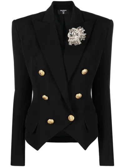 Balmain Stylish Black Short Jacket For Women With Badge In Noir