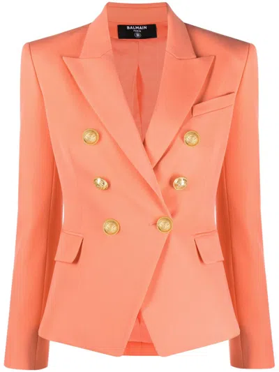 Balmain Stylish Double-breasted Wool Jacket For Women In Pink In Orange