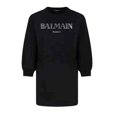 Balmain Stylish Jersey Dress In Black/silver